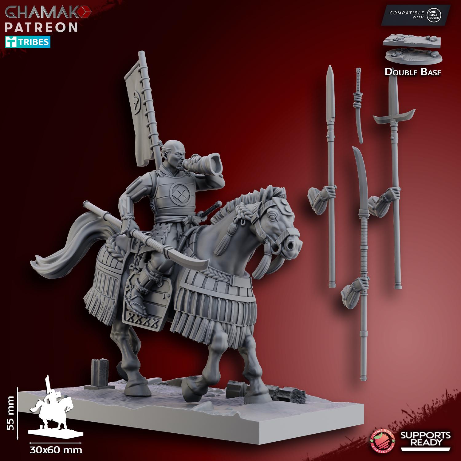 Mounted Ashigaru (Yari & Naginata) | Ghamak | Fantasy 3d Printed Miniatures