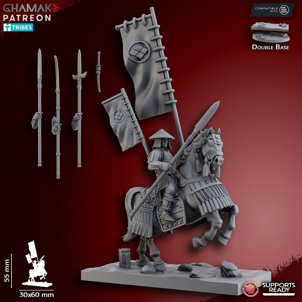Mounted Ashigaru (Yari & Naginata) | Ghamak | Fantasy 3d Printed Miniatures