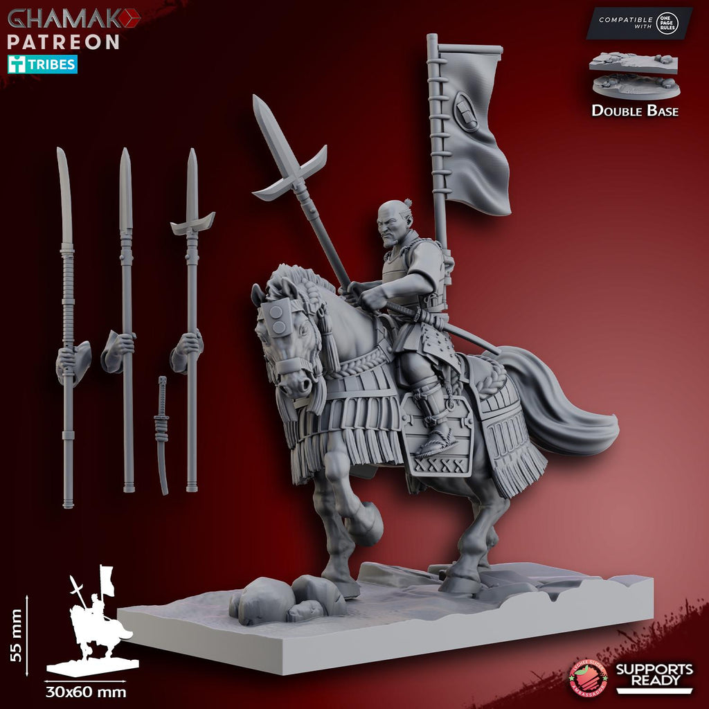 Mounted Ashigaru (Yari & Naginata) | Ghamak | Fantasy 3d Printed Miniatures