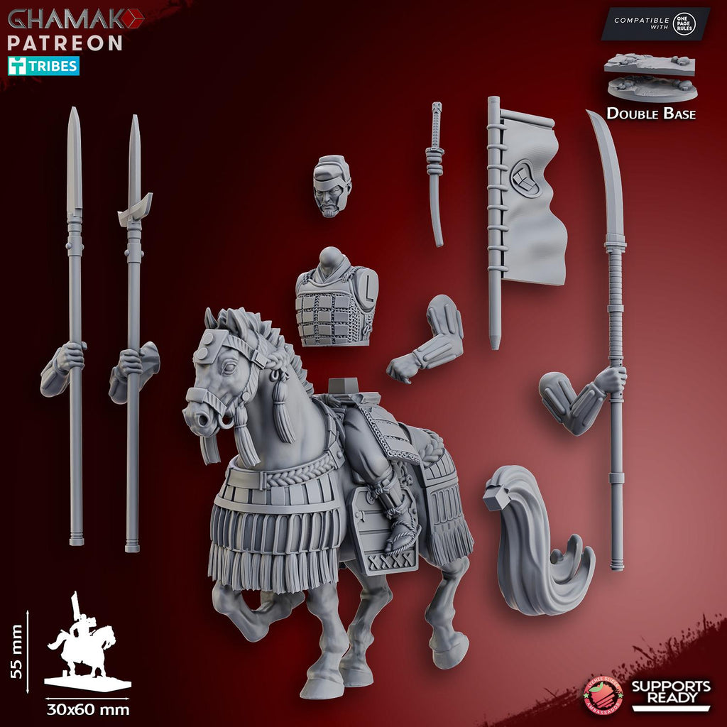 Mounted Ashigaru (Yari & Naginata) | Ghamak | Fantasy 3d Printed Miniatures