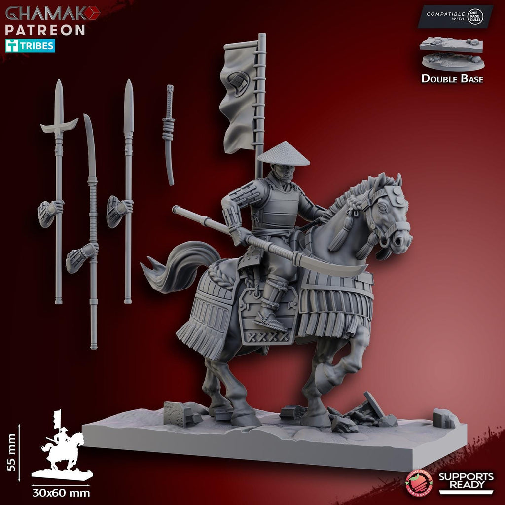 Mounted Ashigaru (Yari & Naginata) | Ghamak | Fantasy 3d Printed Miniatures