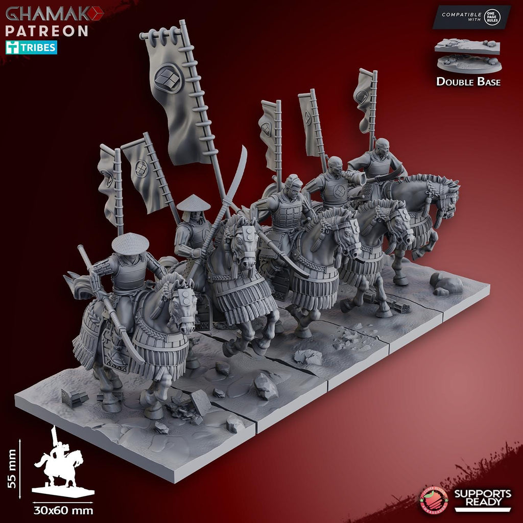 Mounted Ashigaru (Yari & Naginata) | Ghamak | Fantasy 3d Printed Miniatures