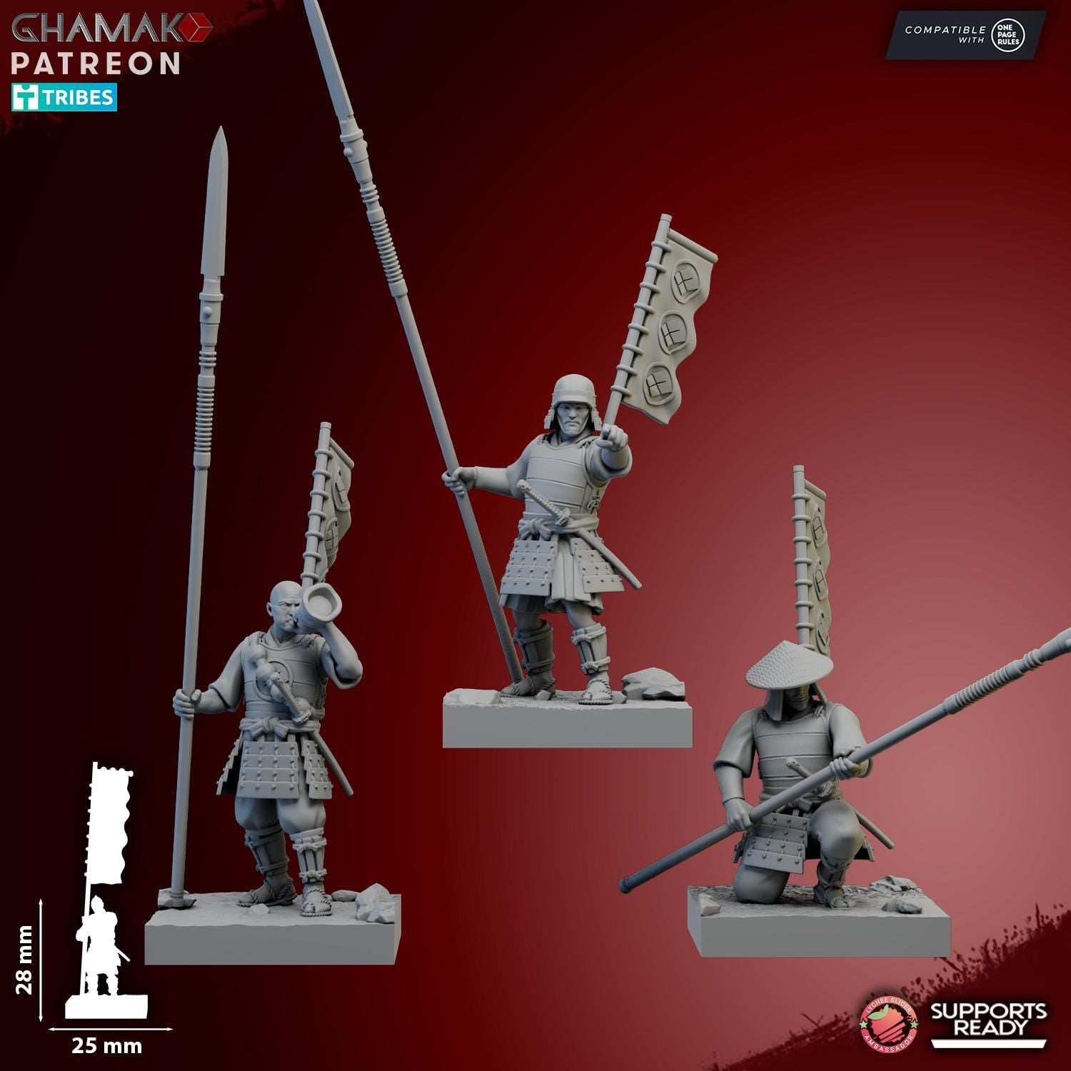 Ashigaru Oda Yari | Ghamak | 3d Printed Fantasy Miniatures for Tabletop Wargames