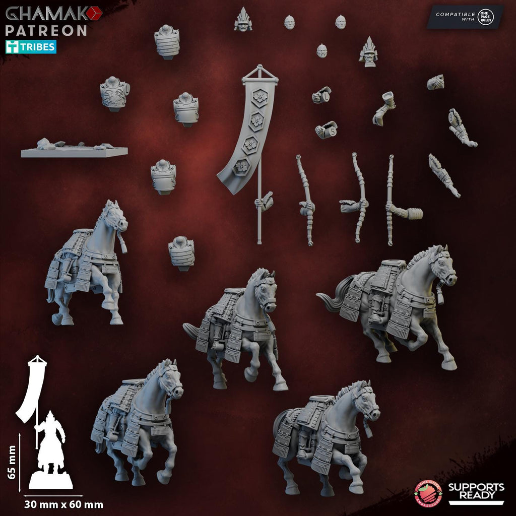 Mounted Samurai with Yumi | Ghamak | 3d Printed Fantasy Miniatures for Tabletop Wargaming