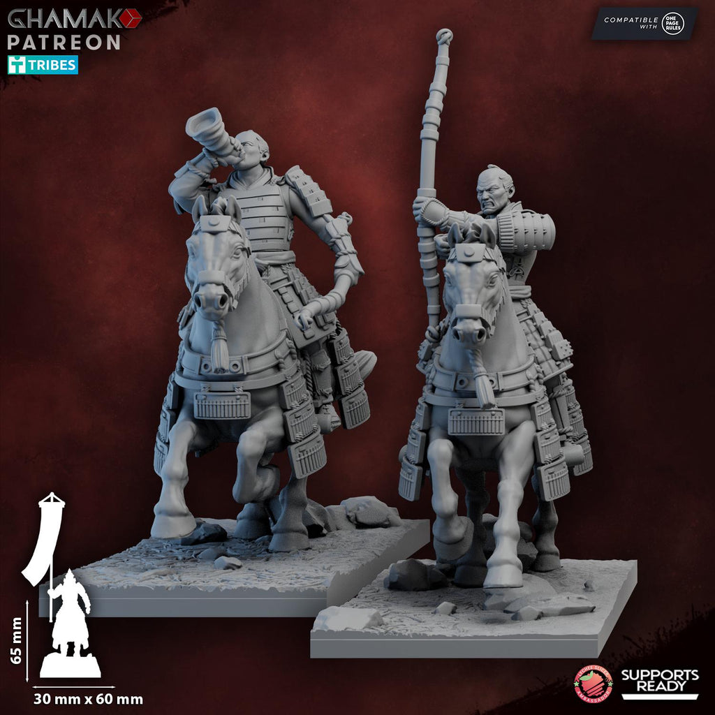 Mounted Samurai with Yumi | Ghamak | 3d Printed Fantasy Miniatures for Tabletop Wargaming