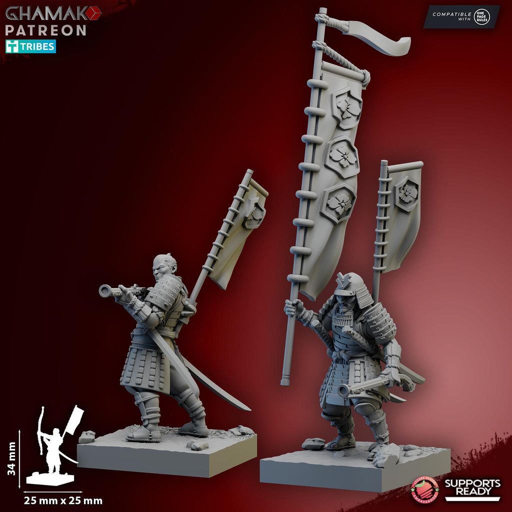 Samurai Yumi & Musket | Ghamak | 3d Printed Fantasy Miniatures for Tabletop Wargames