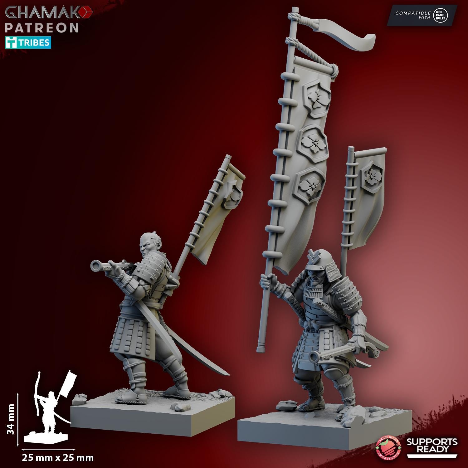 Samurai Yumi & Musket | Ghamak | 3d Printed Fantasy Miniatures for Tabletop Wargames