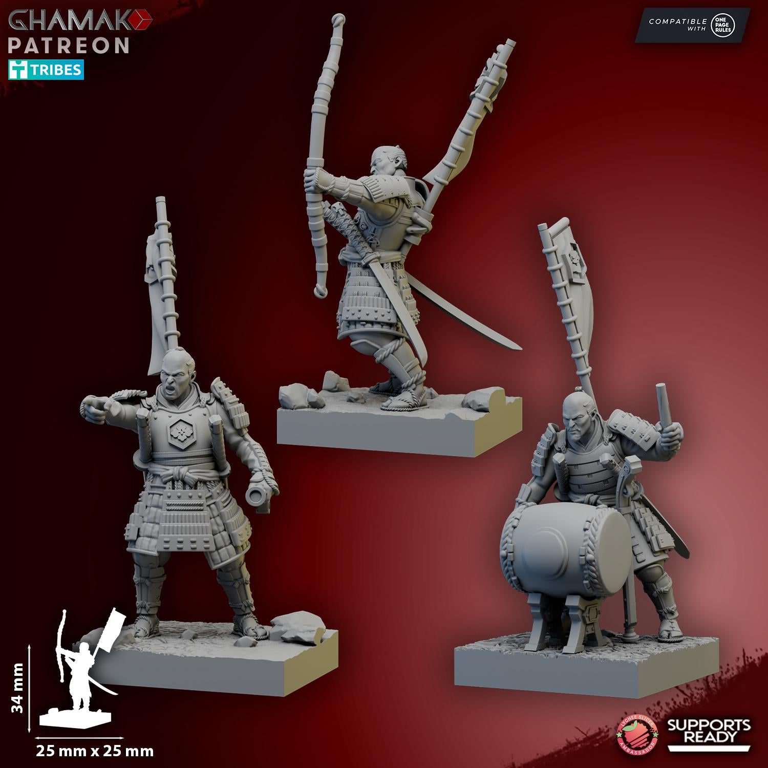Samurai Yumi & Musket | Ghamak | 3d Printed Fantasy Miniatures for Tabletop Wargames