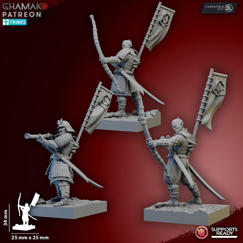 Samurai Yumi & Musket | Ghamak | 3d Printed Fantasy Miniatures for Tabletop Wargames