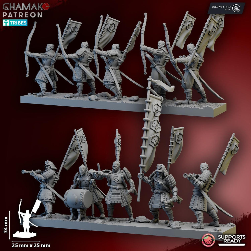 Samurai Yumi & Musket | Ghamak | 3d Printed Fantasy Miniatures for Tabletop Wargames