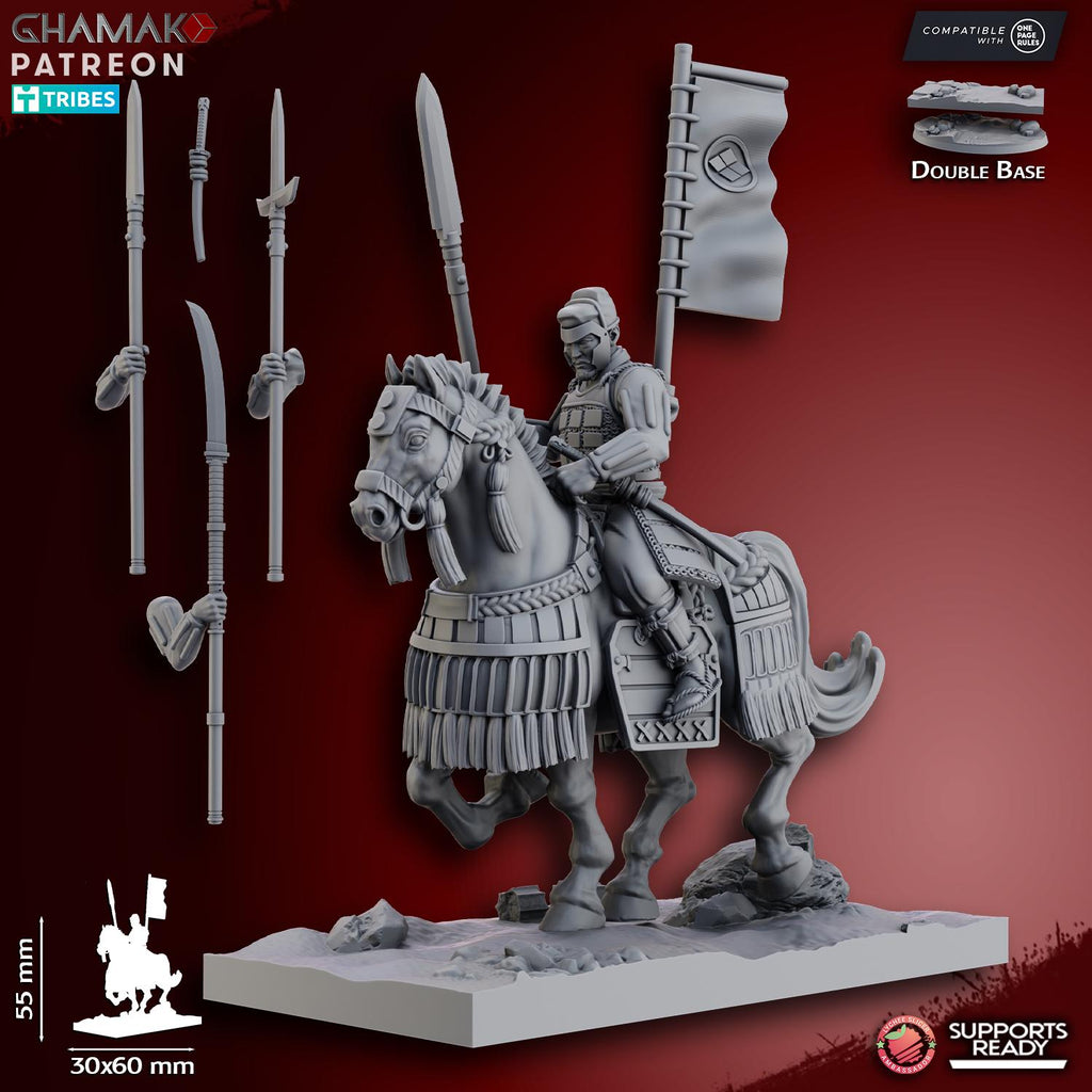Mounted Ashigaru (Yari & Naginata) | Ghamak | Fantasy 3d Printed Miniatures