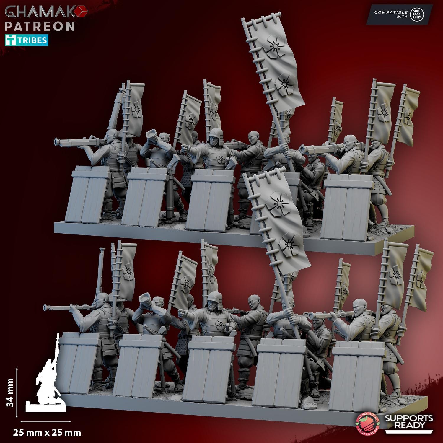 Teppou Ashigaru (Musket & Blunderbuss) | Ghamak | 3d Printed Fantasy Miniatures for Tabletop Wargames