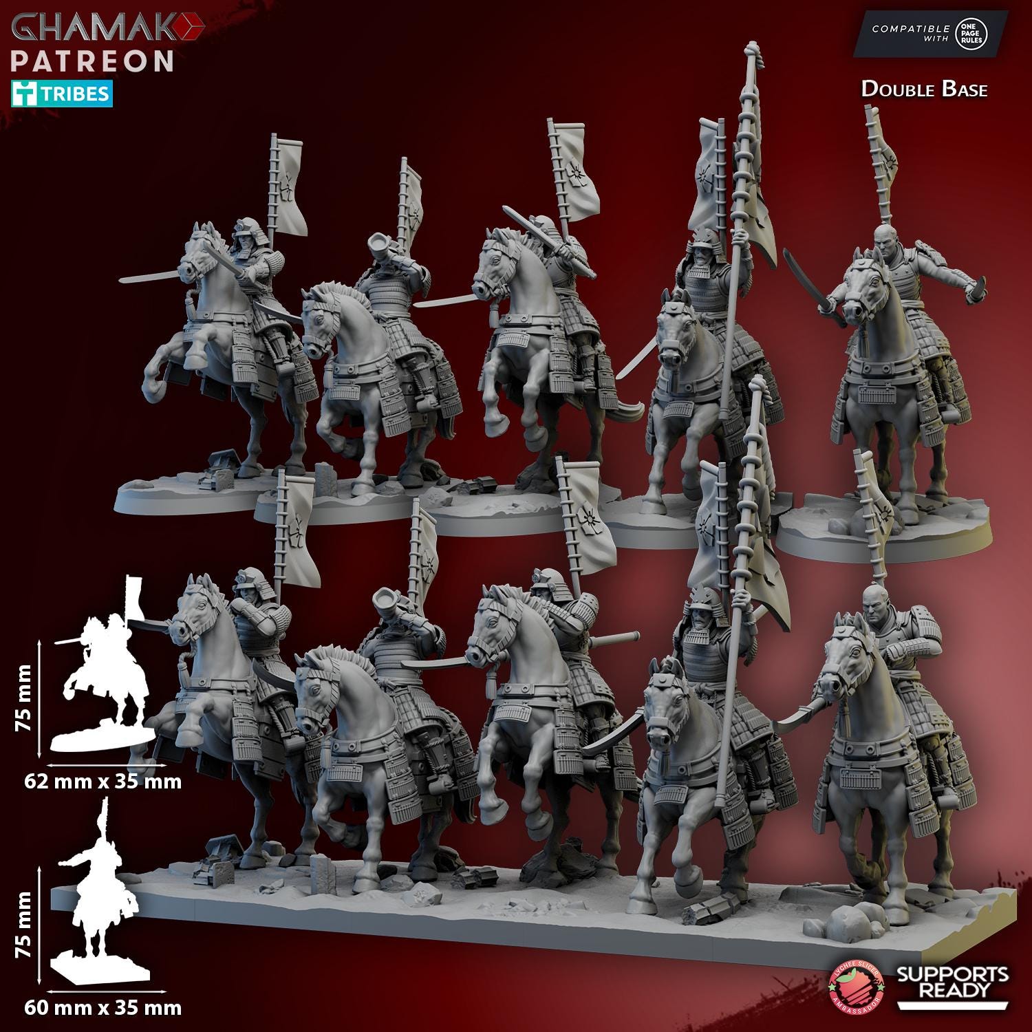 Mounted Samurai Katana & Naginata | Ghamak | 3d Printed Tabletop Wargames Miniatures
