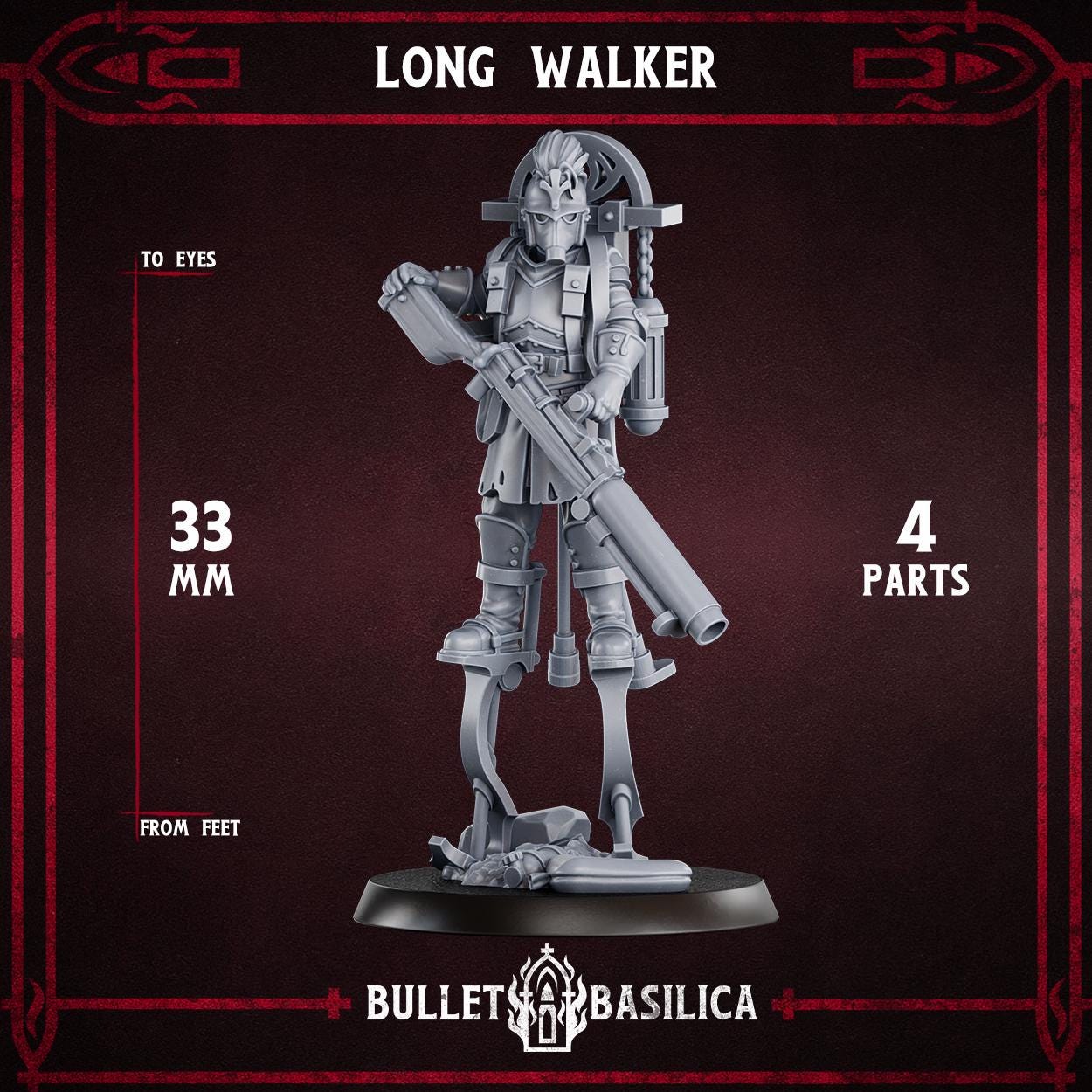 Long Walker, Crimson Hussars | Bullet Basilica | 3d Printed Tabletop Trench War Miniature