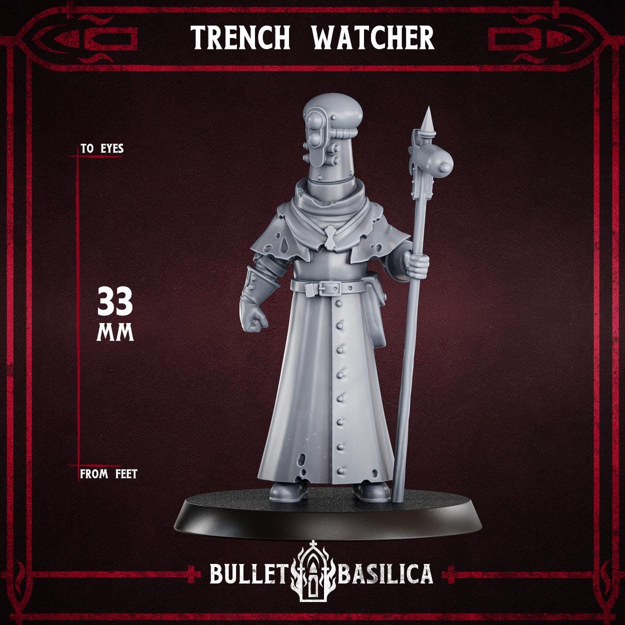 Trench Watcher, Crimson Hussars | Bullet Basilica | 3d Printed Tabletop Trench War Miniature