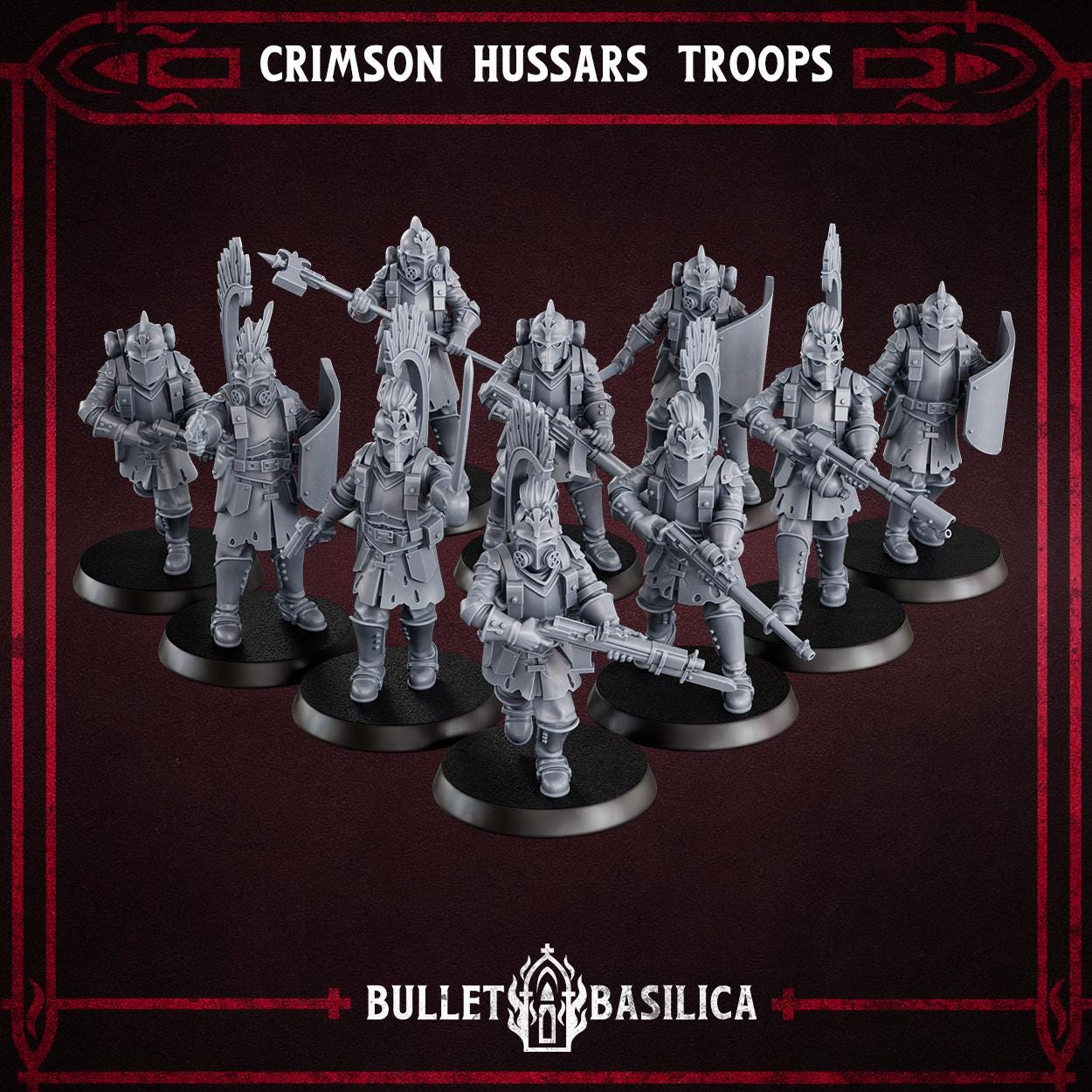 Crimson Hussars Troops | Bullet Basilica | 3d Printed Tabletop Trench War Miniatures