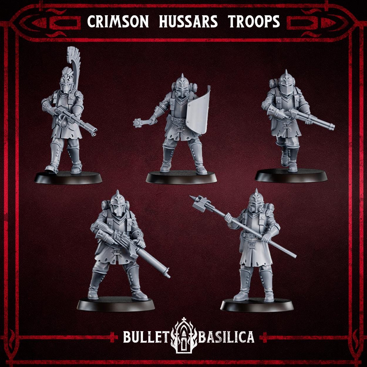 Crimson Hussars Troops | Bullet Basilica | 3d Printed Tabletop Trench War Miniatures