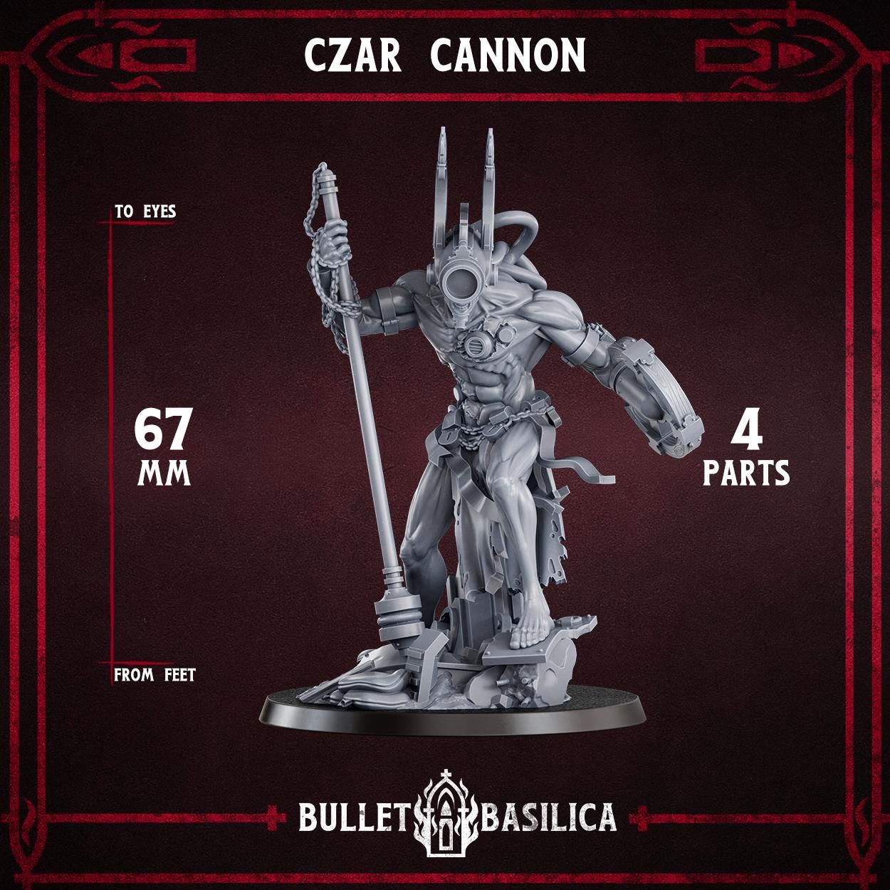 Czar Cannon, Crimson Hussars | Bullet Basilica | 3d Printed Tabletop Trench War Miniature