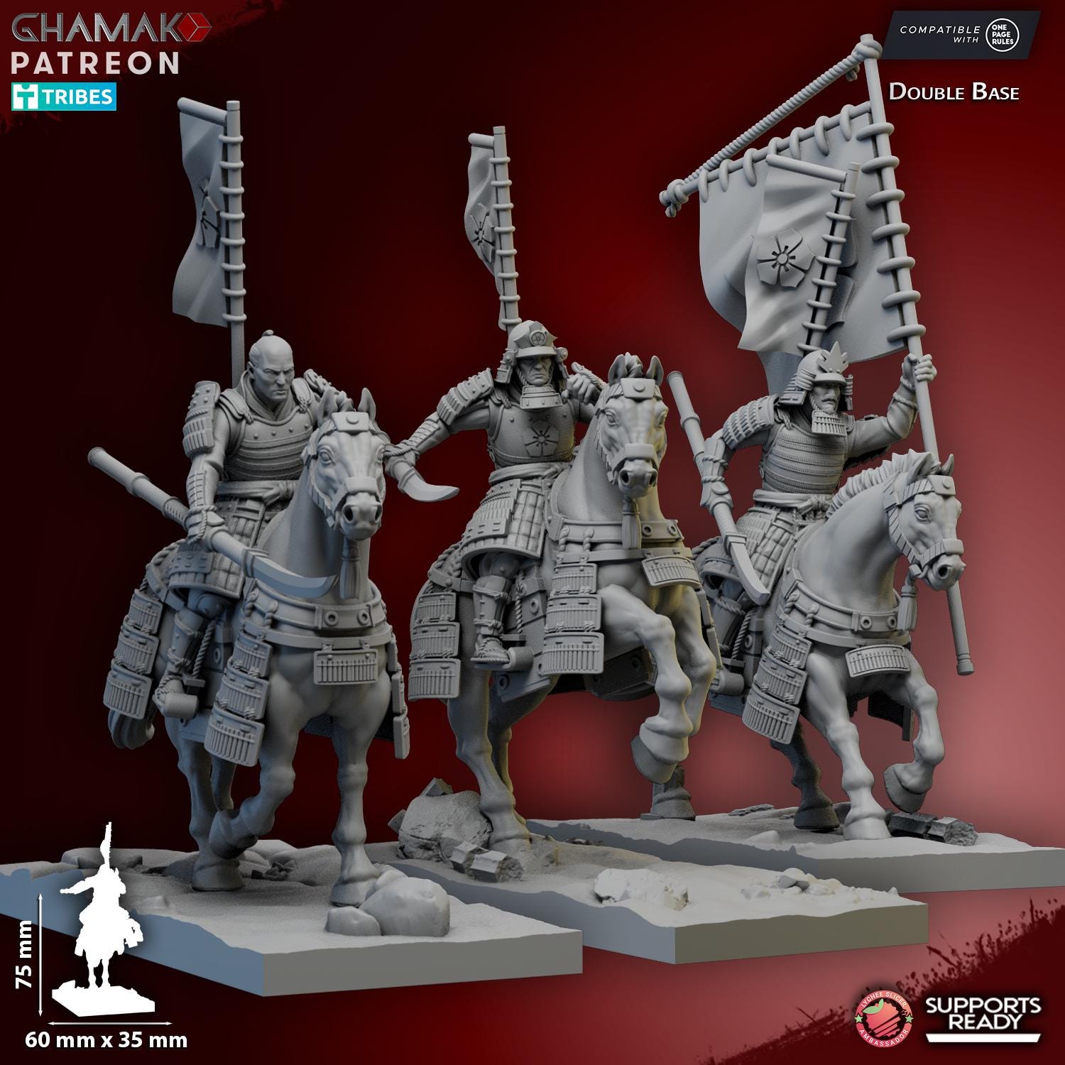 Mounted Samurai Katana & Naginata | Ghamak | 3d Printed Tabletop Wargames Miniatures