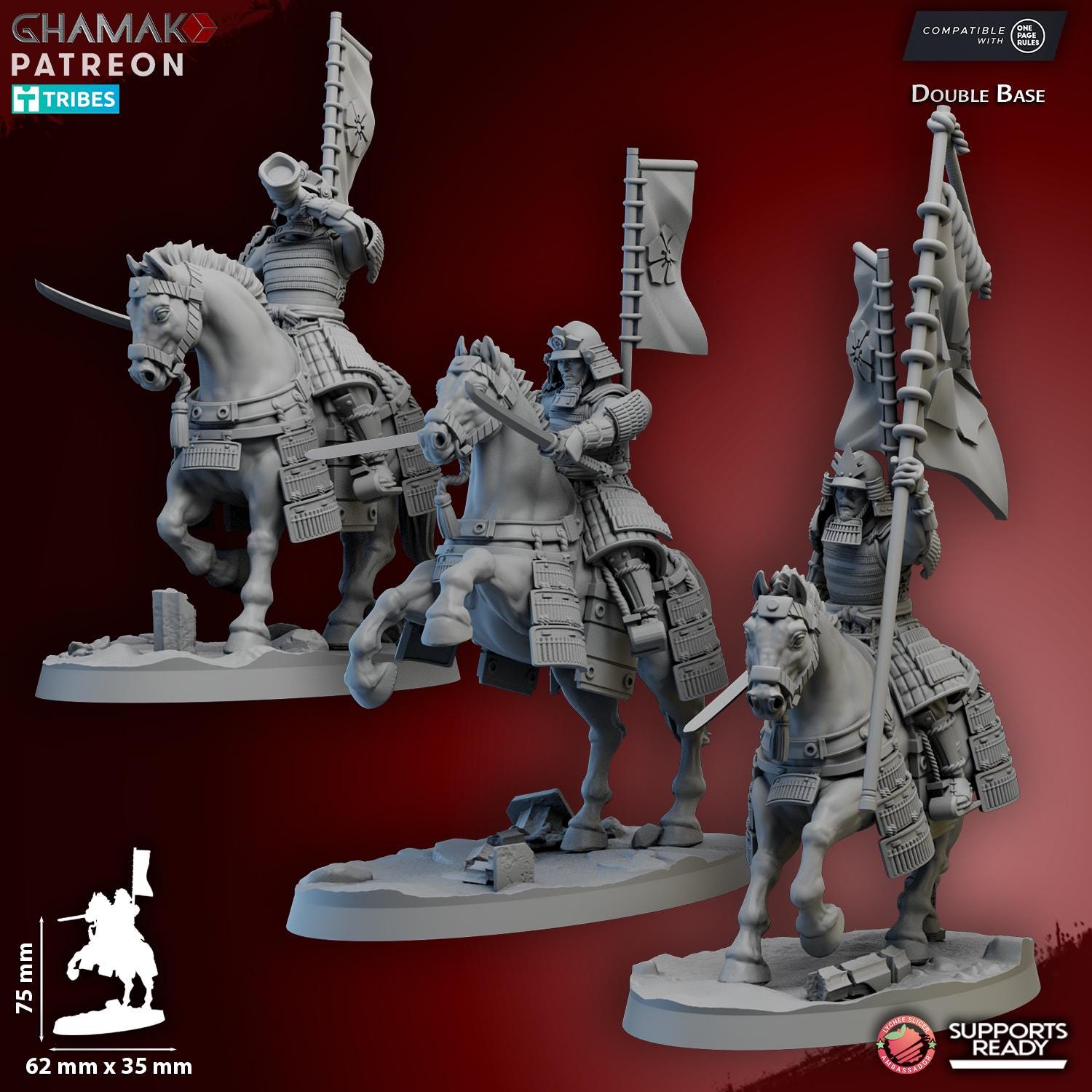 Mounted Samurai Katana & Naginata | Ghamak | 3d Printed Tabletop Wargames Miniatures