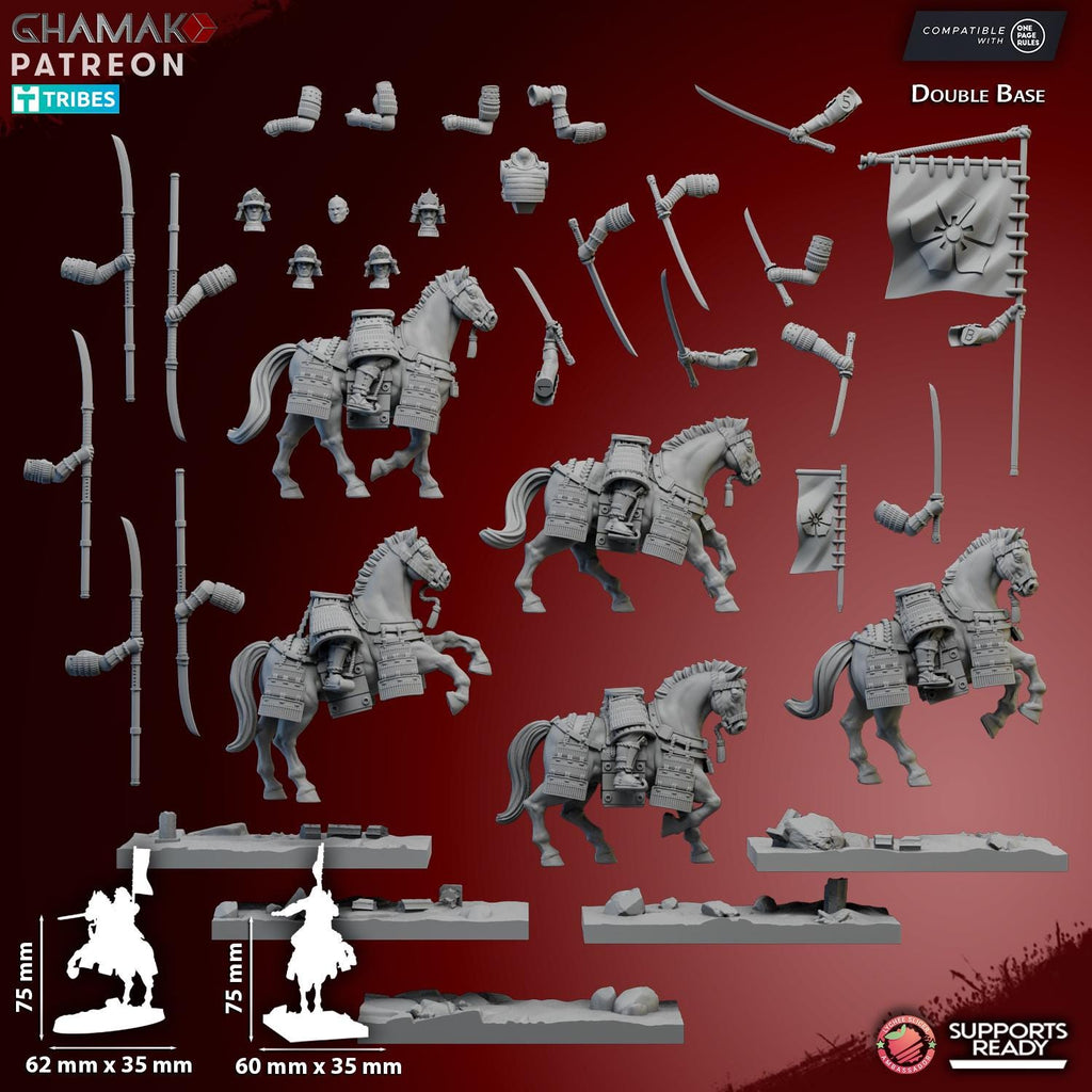 Mounted Samurai Katana & Naginata | Ghamak | 3d Printed Tabletop Wargames Miniatures