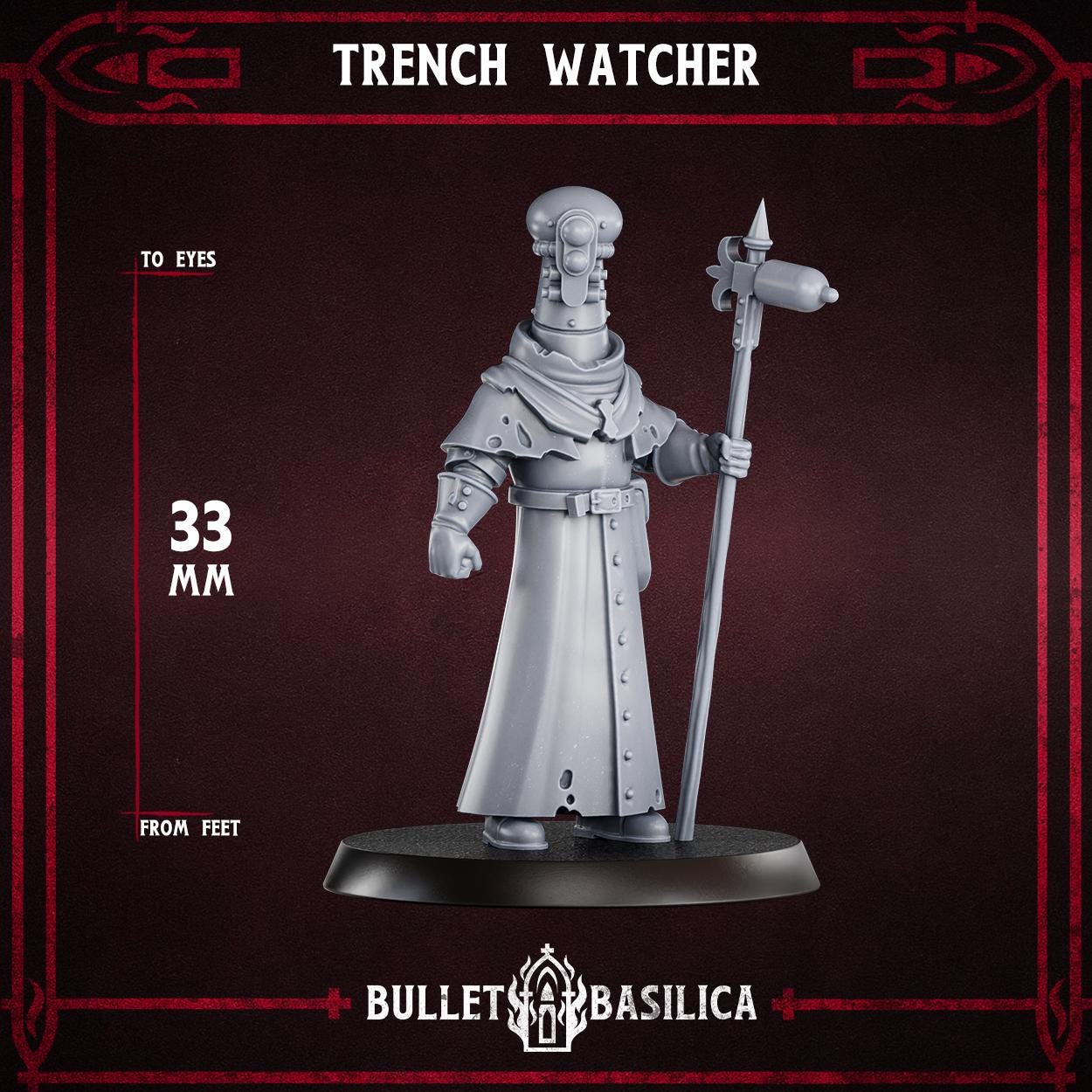 Trench Watcher, Crimson Hussars | Bullet Basilica | 3d Printed Tabletop Trench War Miniature