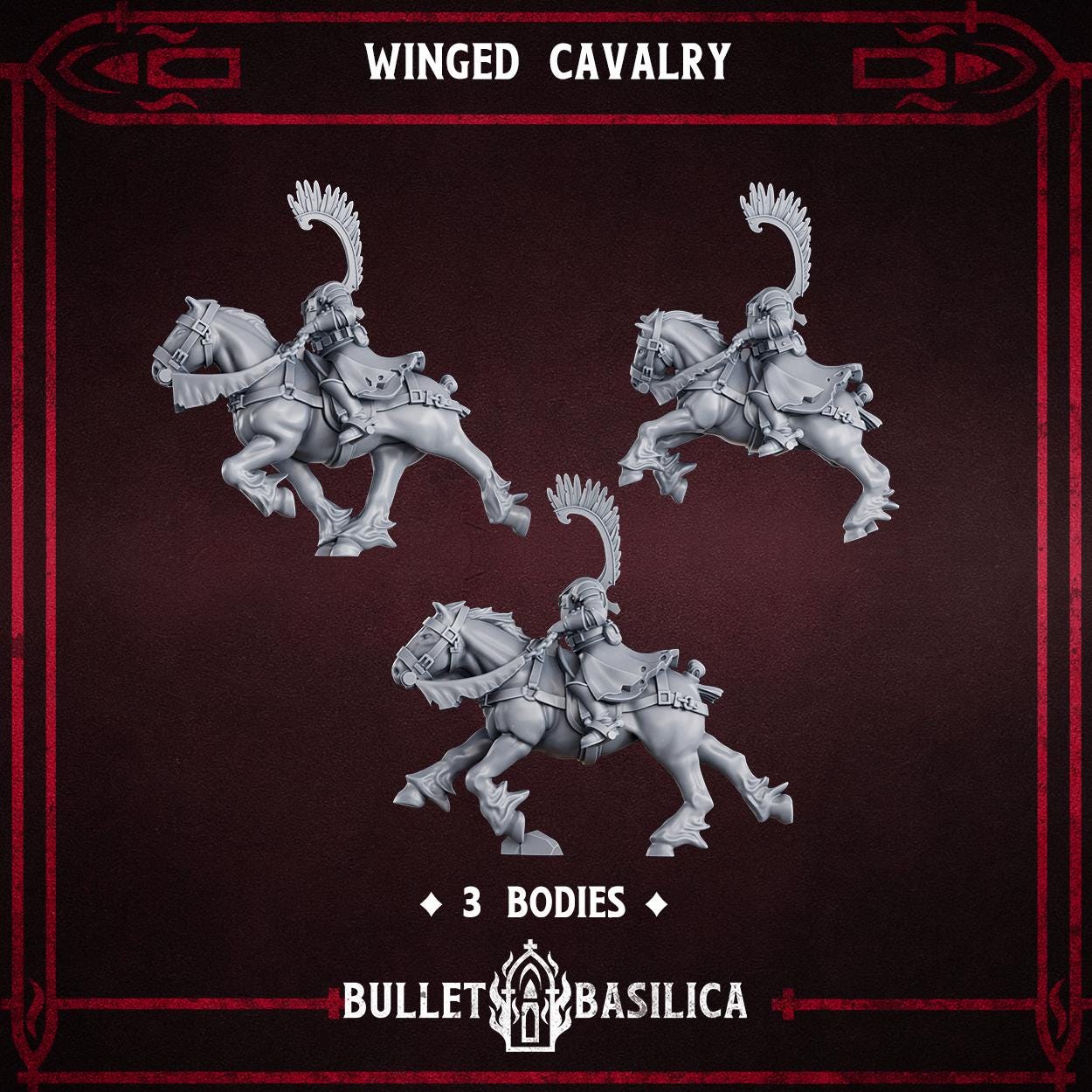 Winged Cavalry, Crimson Hussars | Bullet Basilica | 3d Printed Tabletop Trench War Miniature