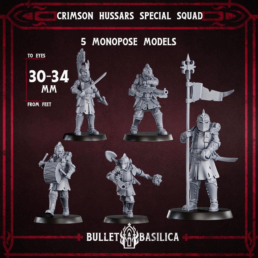 Crimson Hussars Special Squad | Bullet Basilica | 3d Printed Tabletop Trench War Miniature