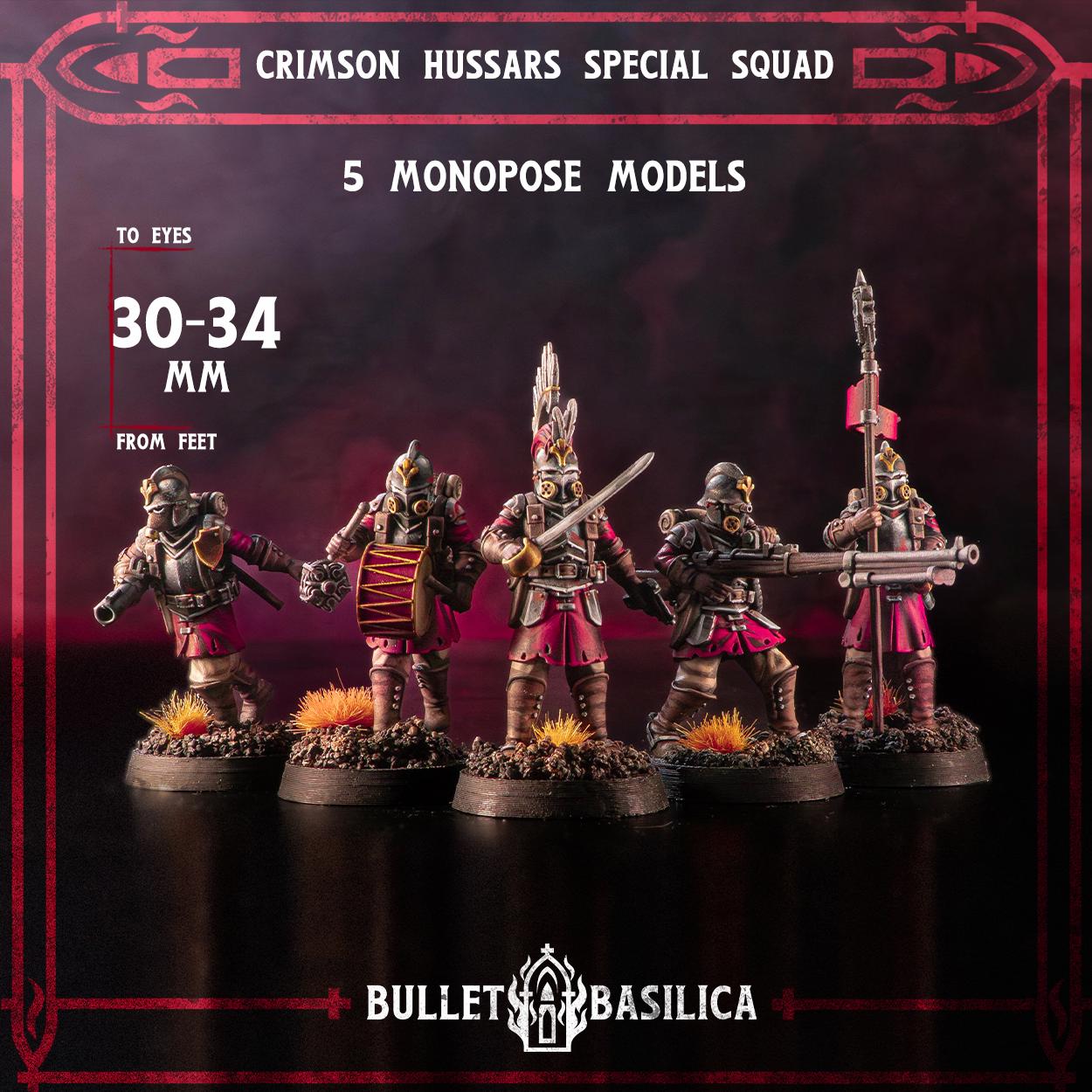 Crimson Hussars Special Squad | Bullet Basilica | 3d Printed Tabletop Trench War Miniature