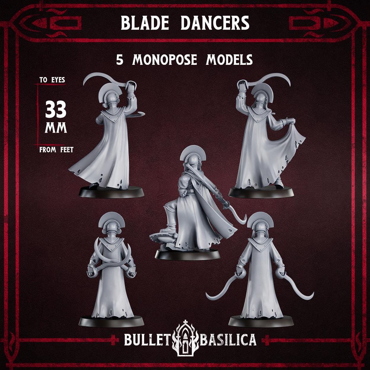 Blade Dancers, Crimson Hussars | Bullet Basilica | 3d Printed Tabletop Trench War Miniature