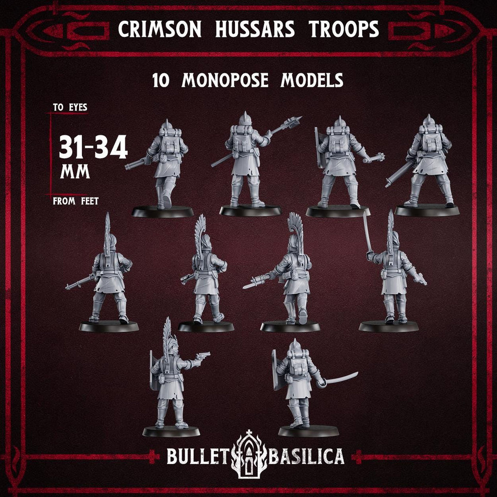 Crimson Hussars Troops | Bullet Basilica | 3d Printed Tabletop Trench War Miniatures