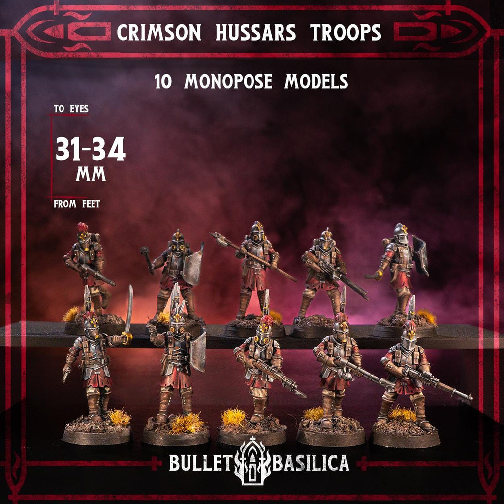 Crimson Hussars Troops | Bullet Basilica | 3d Printed Tabletop Trench War Miniatures
