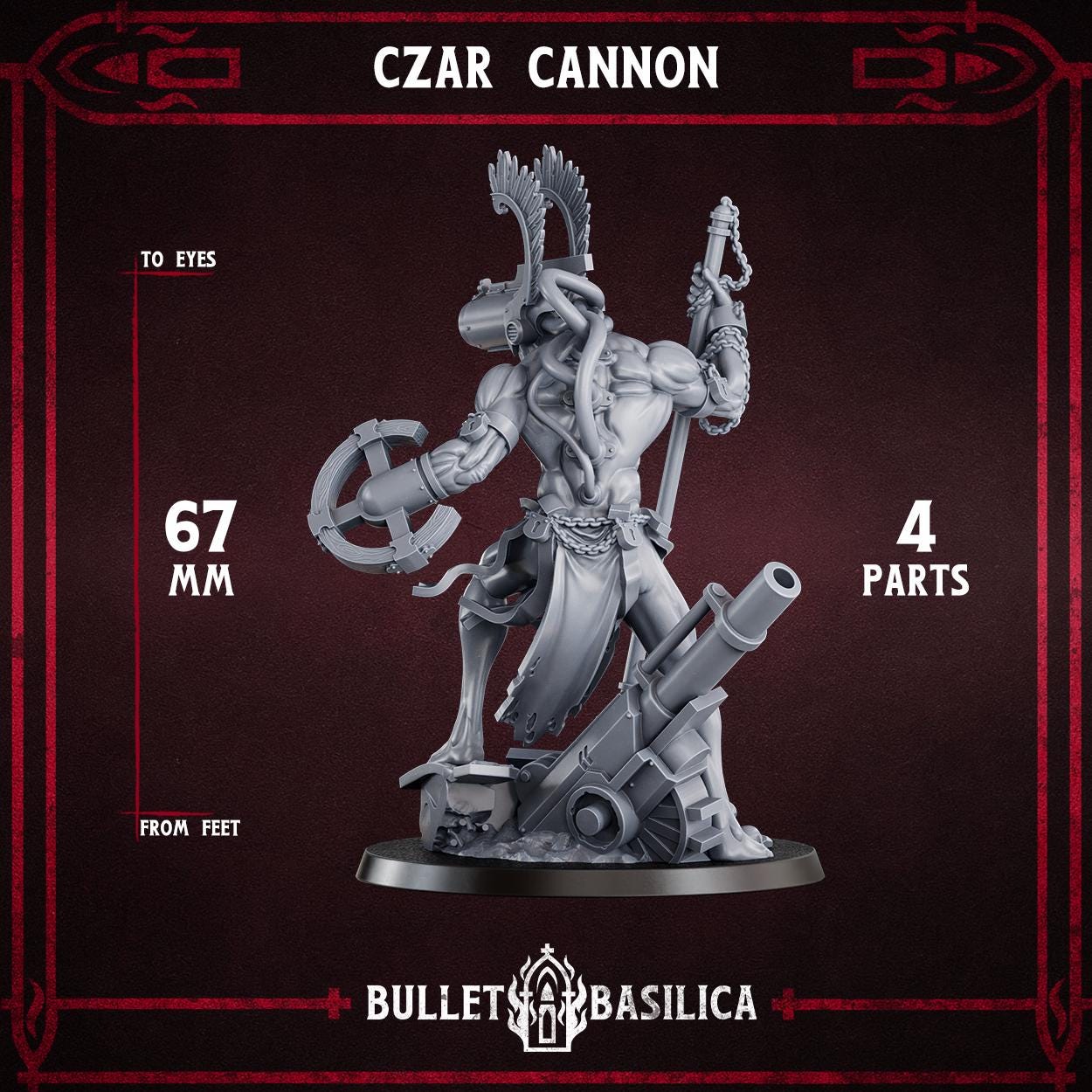 Czar Cannon, Crimson Hussars | Bullet Basilica | 3d Printed Tabletop Trench War Miniature