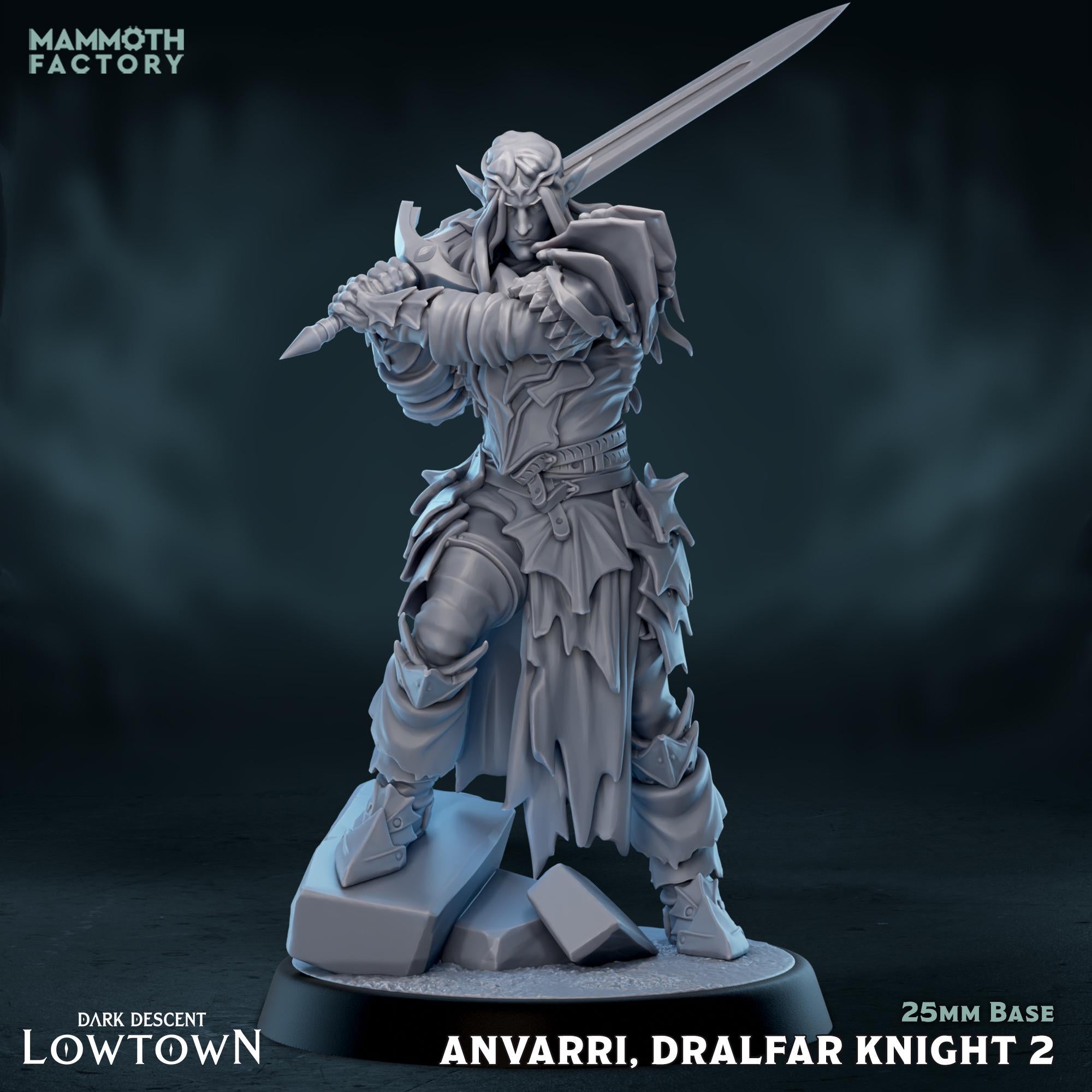Anvarri Dralfar Knight | Mammoth Factory | 3d Printed TTRPG Miniature