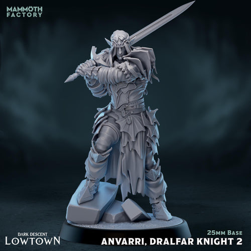 Anvarri Dralfar Knight | Mammoth Factory | 3d Printed TTRPG Miniature