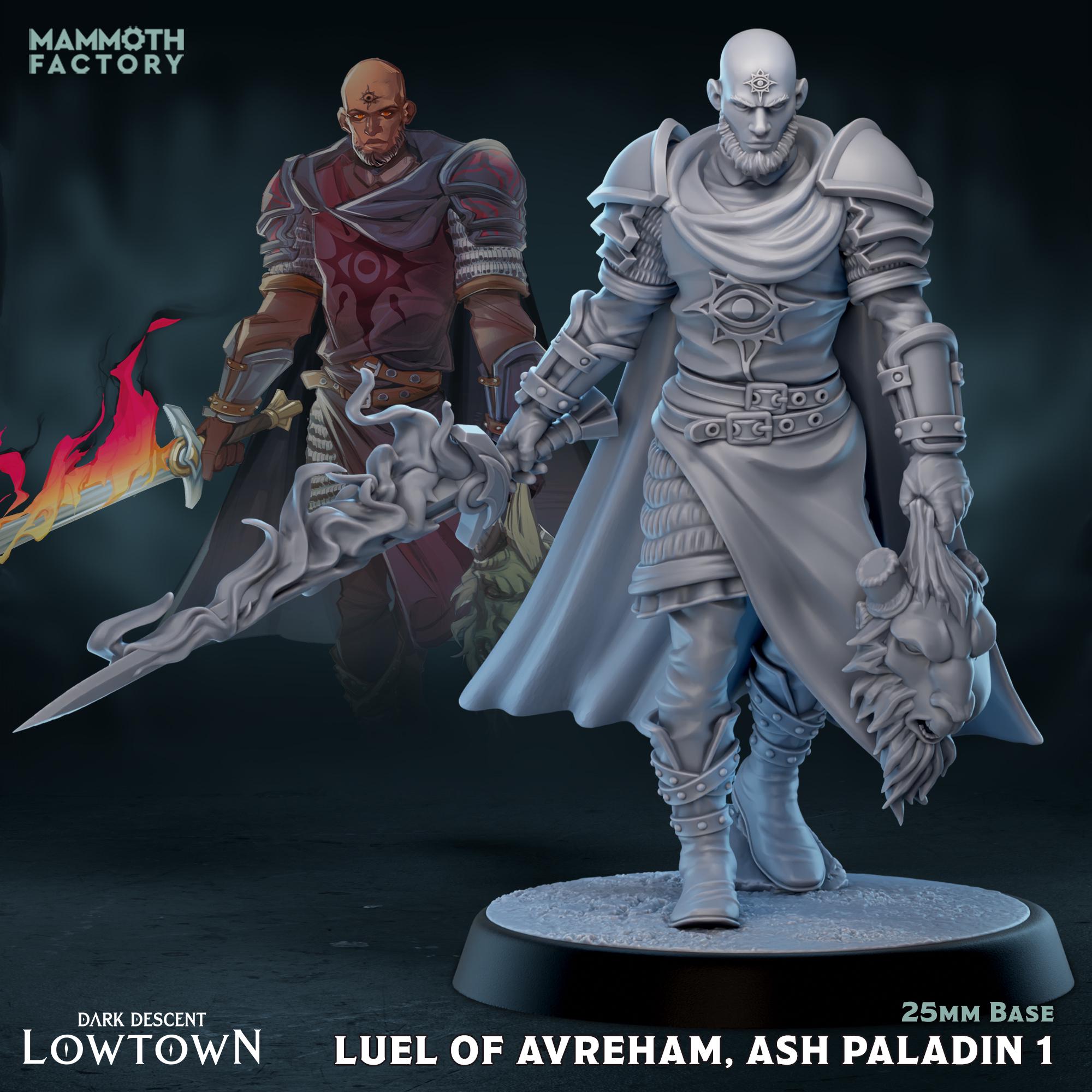Luel of-Avreham Ash Paladin | Mammoth Factory | 3d Printed TTRPG Miniature
