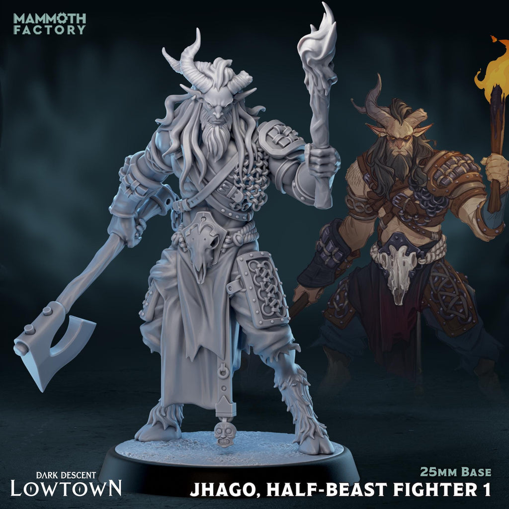 Jhago Half-Beast Fighter | Mammoth Factory | 3d Printed TTRPG Miniature