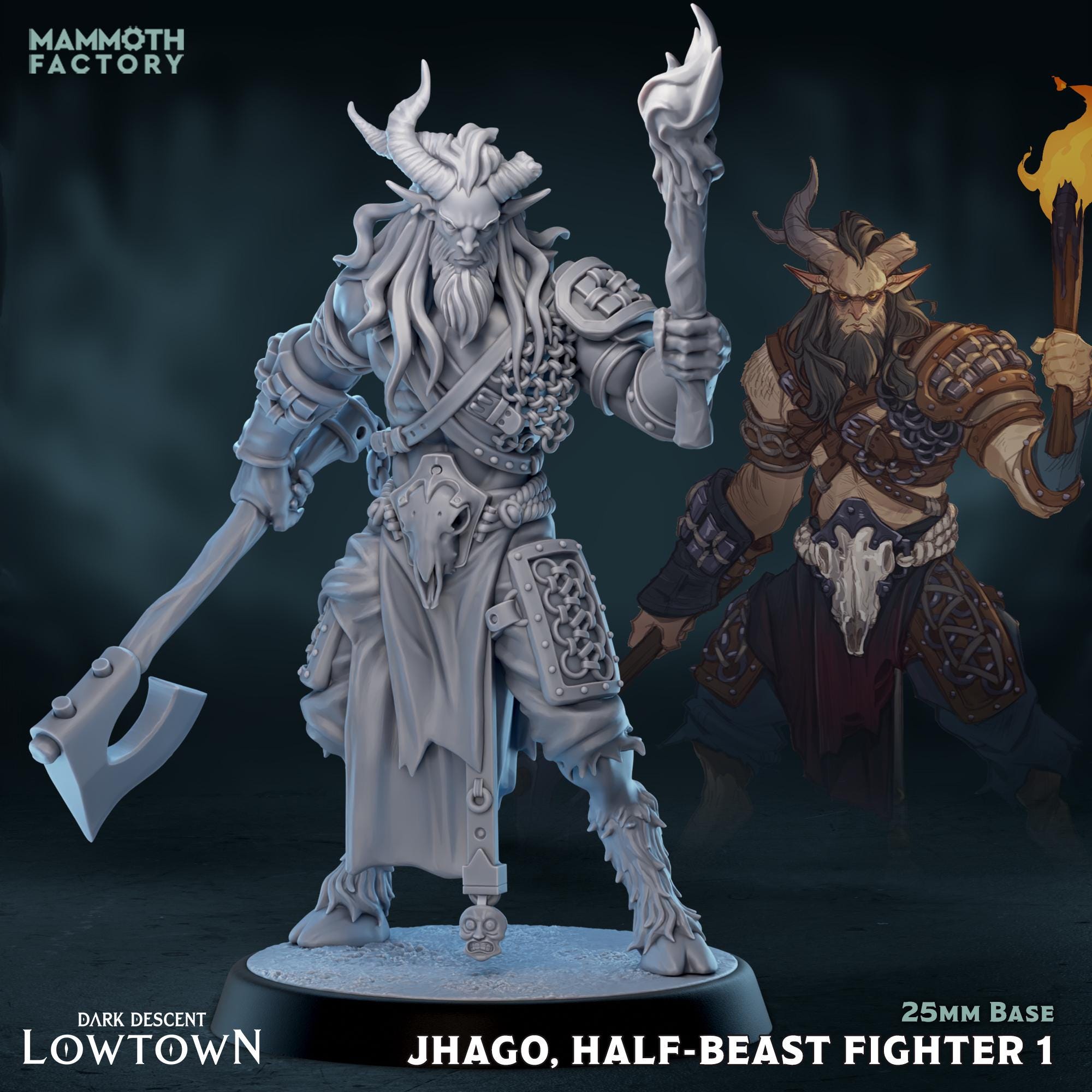 Jhago Half-Beast Fighter | Mammoth Factory | 3d Printed TTRPG Miniature