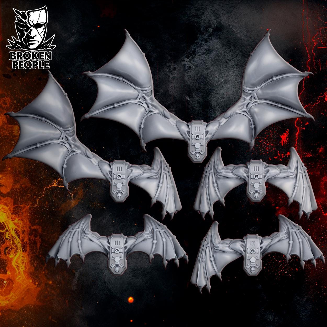 Demon Wings Backpack Set | Broken People | 3d Printed Tabletop Wargames Miniatures