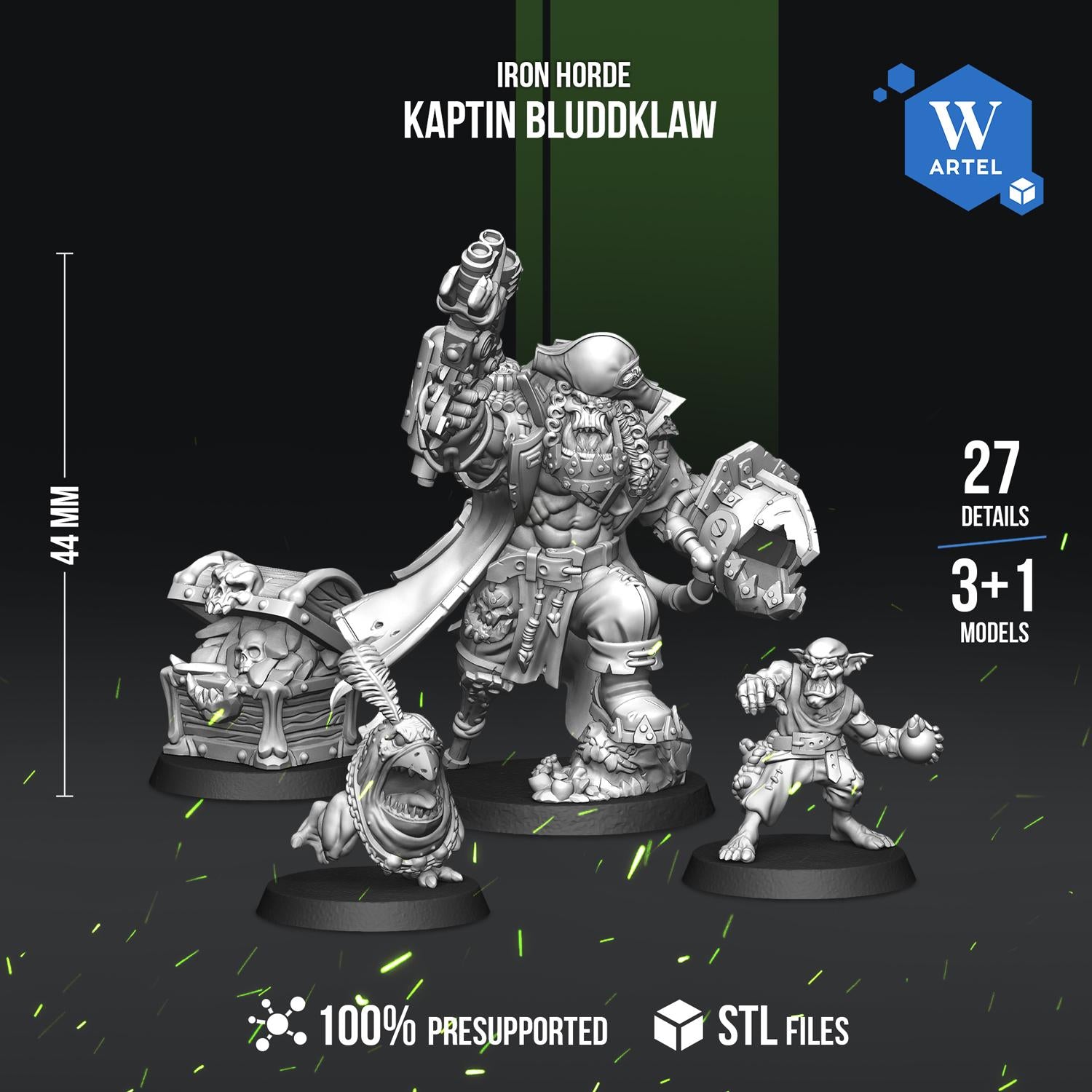 Kaptin Bluddklaw | Artel W | 3d Printed Tabletop Wargames Proxy Model