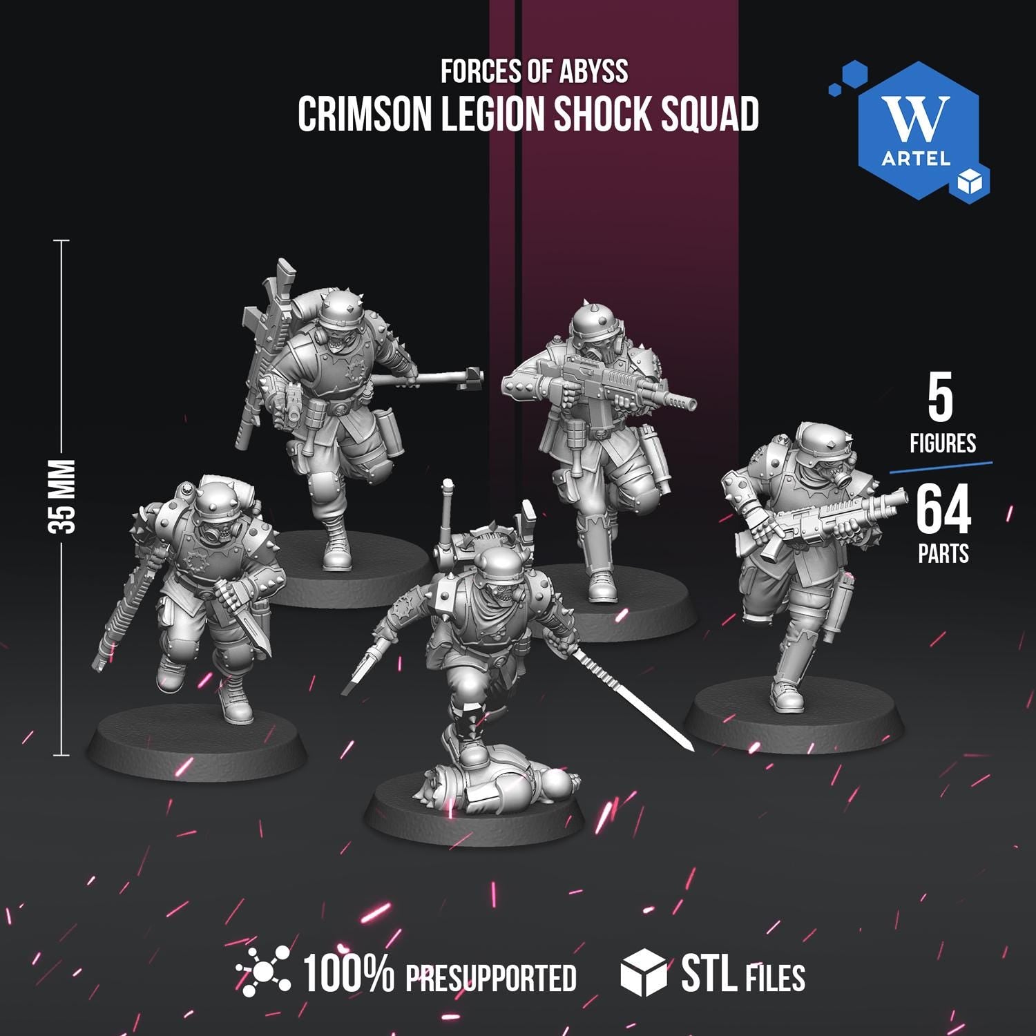 Crimson Legion Shock Squad | Artel W | 3d Printed Tabletop Wargames Model