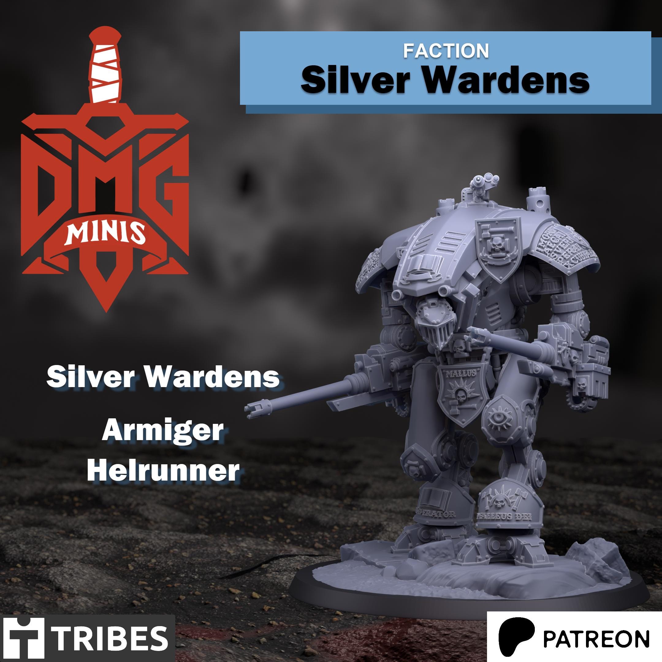Silver Wardens Imperial Knight | DMG Minis | 3d Printed Tabletop Wargames Proxy Model Grimdark Future